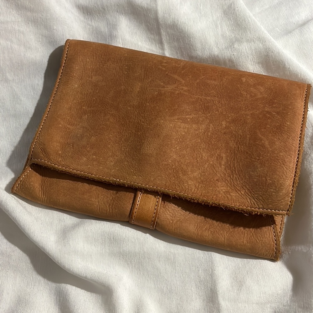 Sseko leather fold over clutch bag